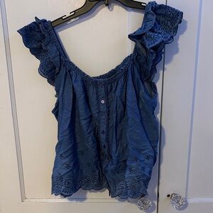 Jessica Simpson Blue Eyelet Ruffle Blouse